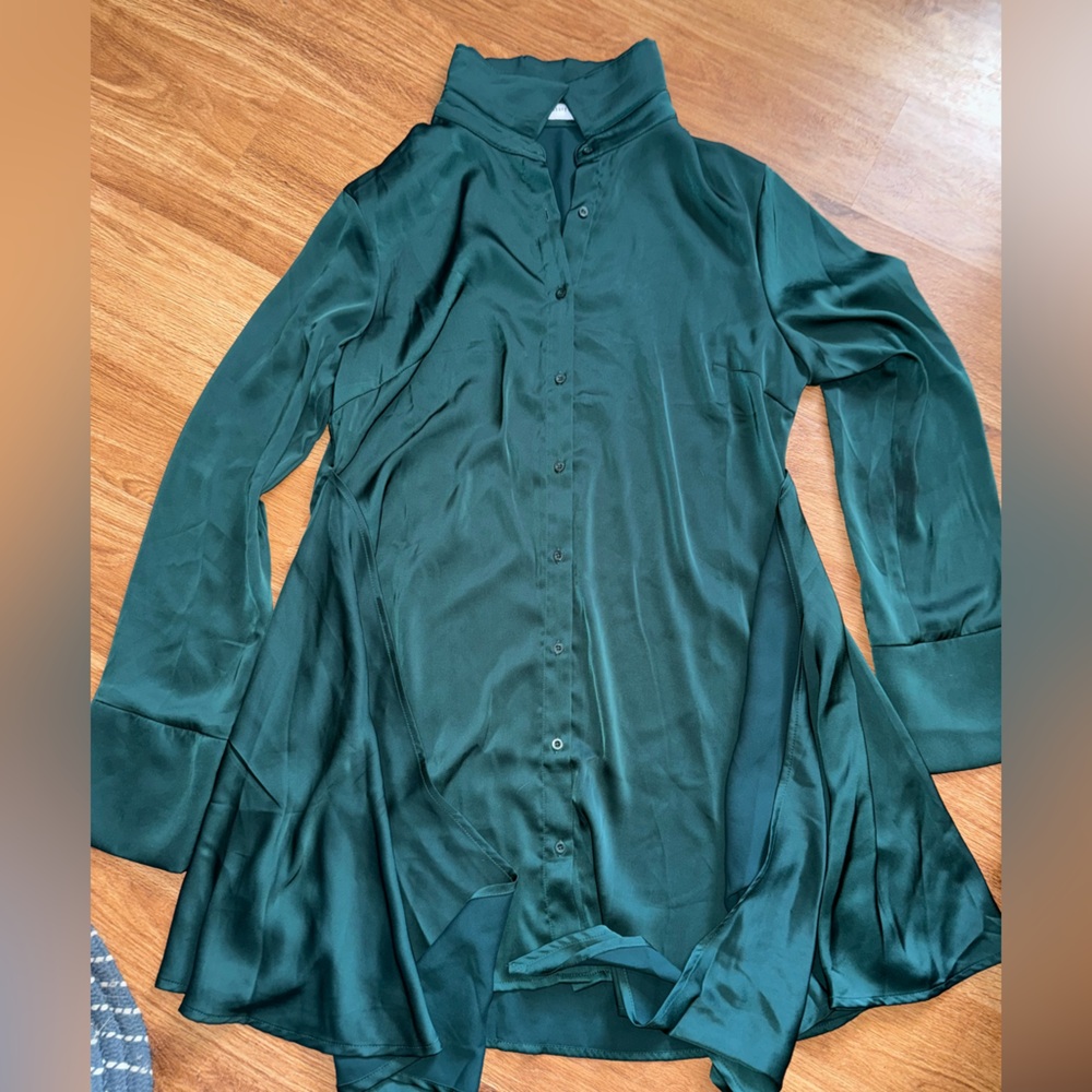 Emerald green satin dress, size 14